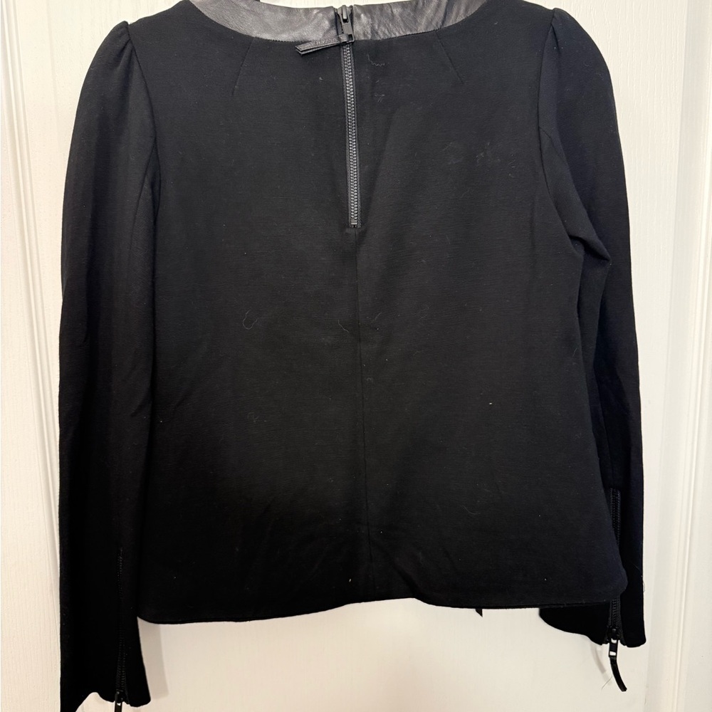 Milly Lambskin Leather Top Faux Fur Leopard Pullover - Picture 6 of 8